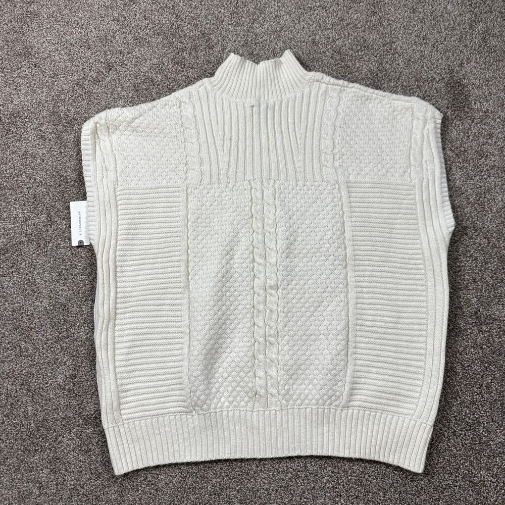 Maeve Cable-Knit Wool Blend Sweater Vest Oversized NWT Small Mock Neck Ivory - Picture 3 of 14